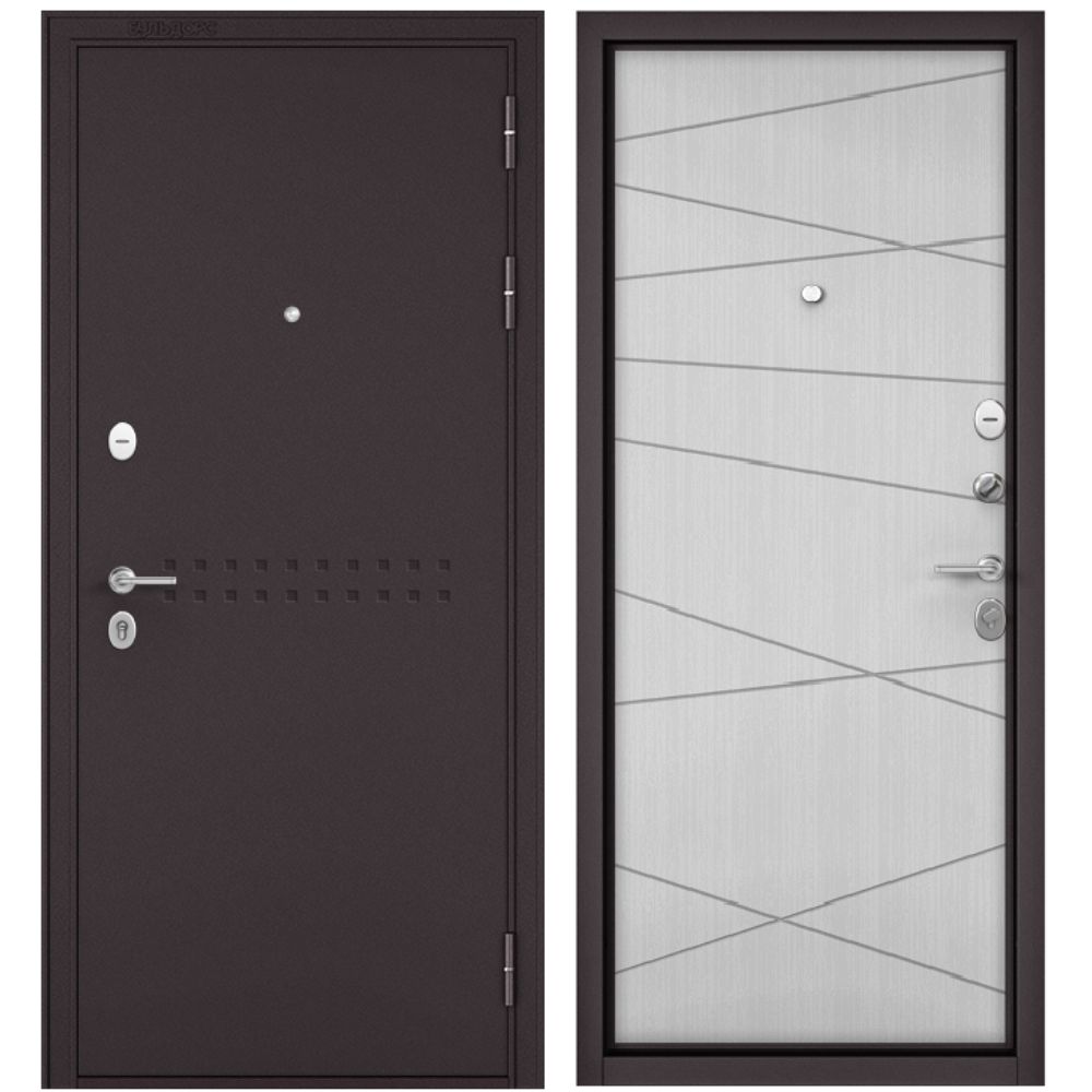  Входная дверь MASS-90 (МР Букле шоколад R-4 /Белый софт 9S-130