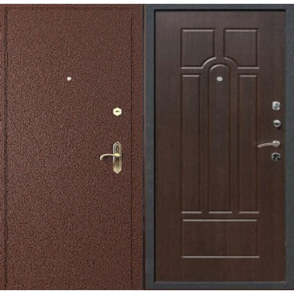Фото  Входная дверь с порошковым напылением и узорчатым МДФ - купить