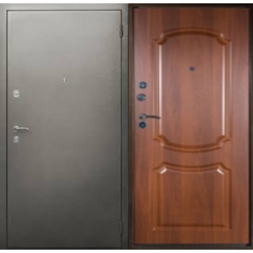 Фото  Входная дверь с серым порошковым окрасом и МДФ - купить